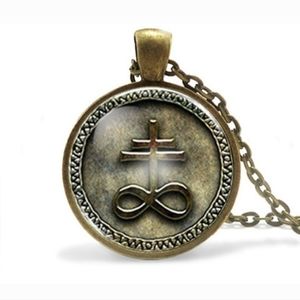 New Brimstone or Leviathan Cross Symbol Cabochon Brass Necklace.